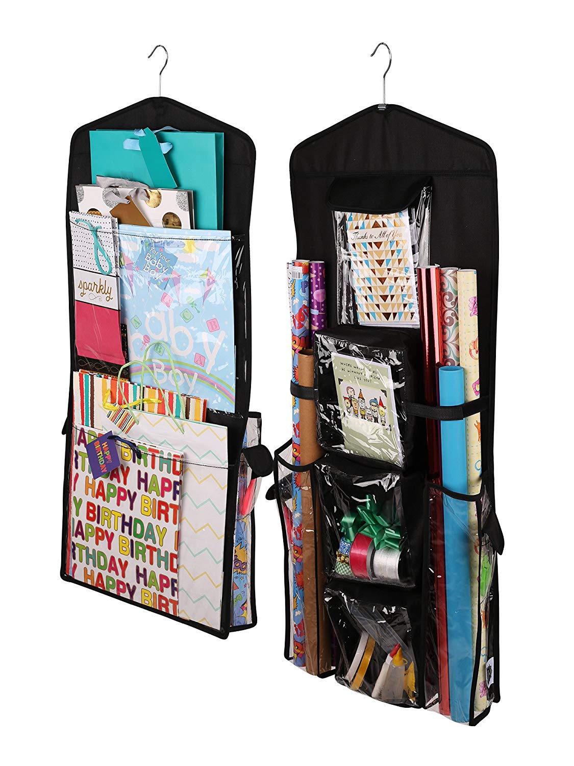 Double-Sided Hanging Gift Bag & Gift Wrap Organizer (Black